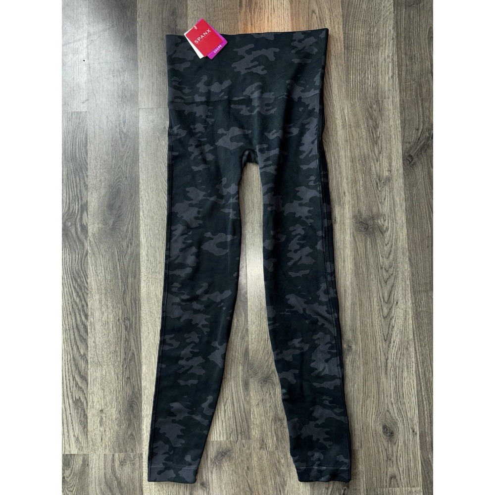 SPANX Look At Me Now Womens‎ Leggings L  Gray Camo High Rise Full Length NWT